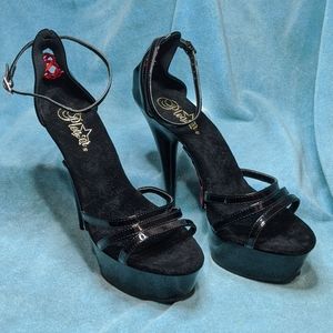 Pleaser Delight-662 Black Heels w/ Red Lace Detail